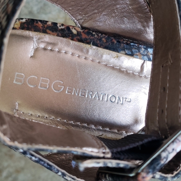 BCBGeneration Snakeskin Platform Wedge Sandals - Picture 3 of 11